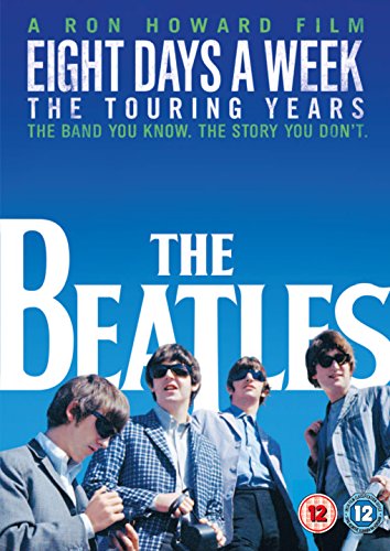 The Beatles in suits and sunglasses on a blue DVD cover.