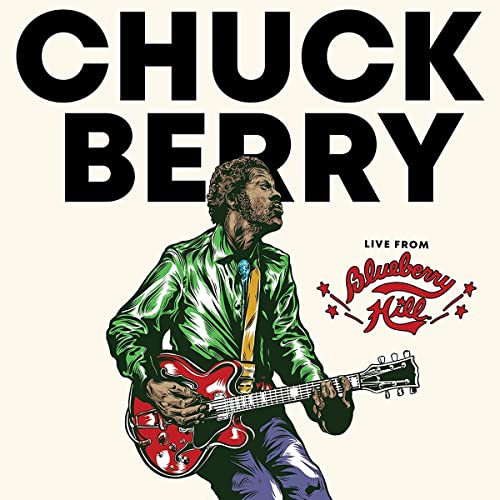 Chuck Berry album cover with illustrated portrait playing a red guitar.