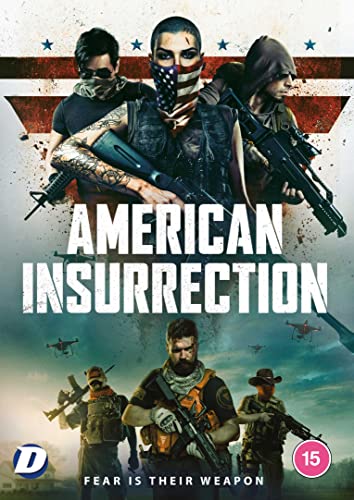DVD cover for "American Insurrection" featuring armed figures and fighter jets.