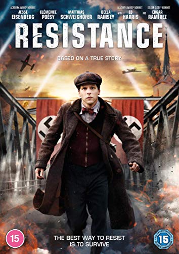 DVD cover for "Resistance" featuring Jesse Eisenberg in period clothing.