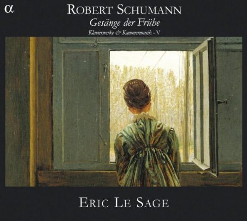 "Album cover with a painting of a woman in green by an open window."