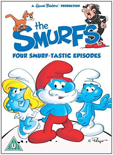 DVD cover featuring three Smurfs and a cat, with title "The Smurfs" on a white background.