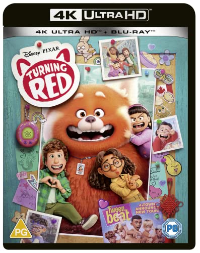 “Turning Red” Blu-ray cover featuring a large red panda and four children.