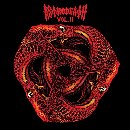 Astrodeath Vol. II album cover: red ouroboros snake with glowing eyes.