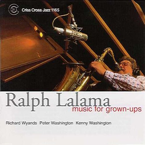 "Album cover featuring a man recording a saxophone in a studio."