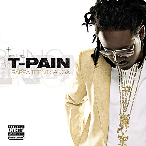 T-Pain album cover, “Rappa Ternt Sanga,” featuring the artist in gold clothing.