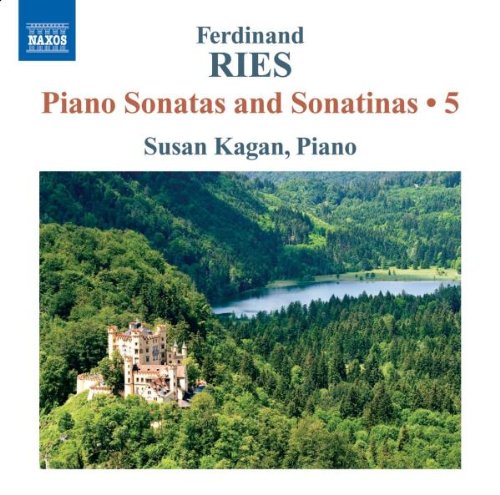 "Album cover with a castle in a forest, white background, Naxos logo."