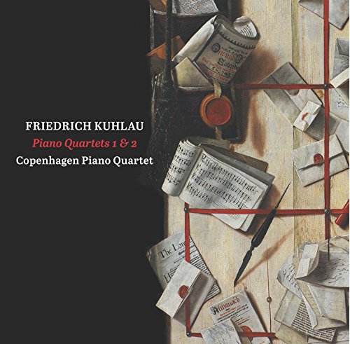 "CD cover art featuring scattered sheet music, quill, and wax seal on a wooden surface."