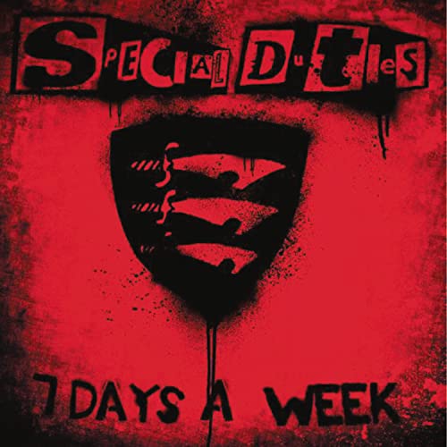Red album cover for “Special Duties - 7 Days A Week” with a shield graphic.