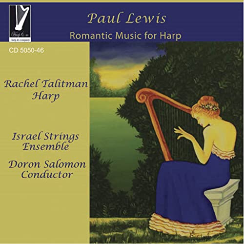 CD cover featuring a woman playing a golden harp in a garden.