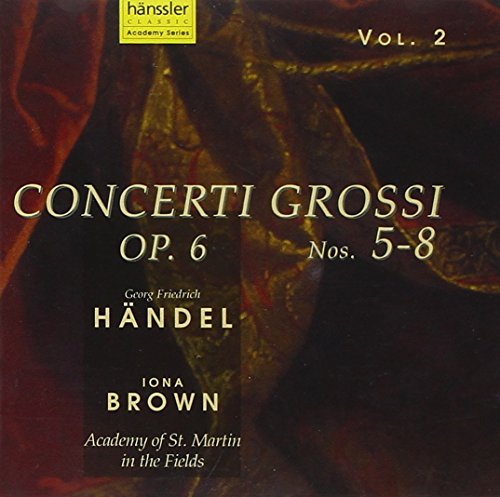 CD cover with Handel's Concerti Grossi, featuring dark red and gold abstract design.