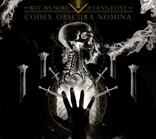 Dark album cover with skull, hand, pillars, and occult symbols.