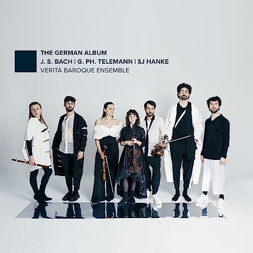 CD cover featuring Verita Baroque Ensemble, six musicians in modern attire.