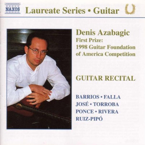 "Denis Azabagic's 'Guitar Recital' CD cover featuring a man holding a guitar."