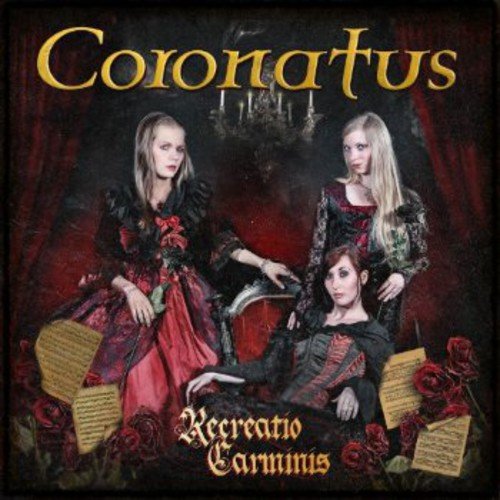 "CD cover featuring three women in red and black dresses, seated and standing."