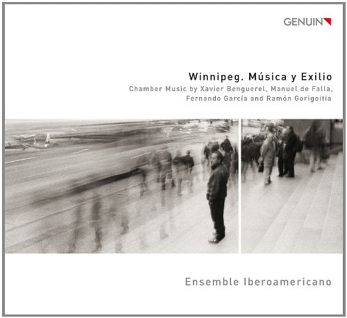 "CD cover with black and white photo of people walking, title and text."