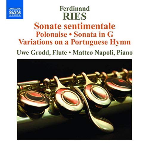 CD cover for Ferdinand Ries flute and piano sonatas, with a flute.