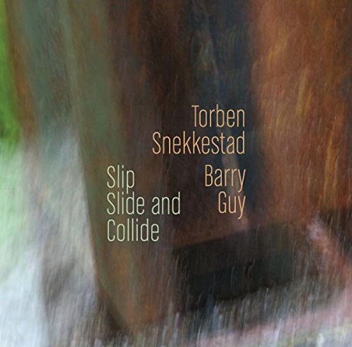 "Album cover with abstract, blurry background and artist names and title in yellow text."