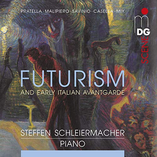 "CD cover with abstract art and text: 'Futurism and Early Italian Avantgarde' by Steffen Schleiermacher."