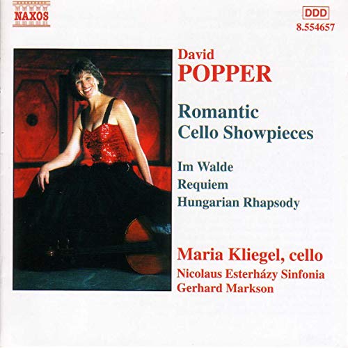 CD cover featuring a cellist and text: "David Popper - Romantic Cello Showpieces".