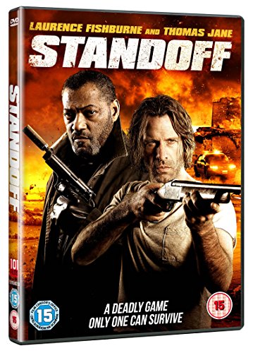 Laurence Fishburne and Thomas Jane holding firearms on the Standoff DVD cover.