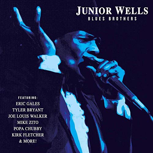 Junior Wells album cover featuring a man singing into a microphone with raised hand.