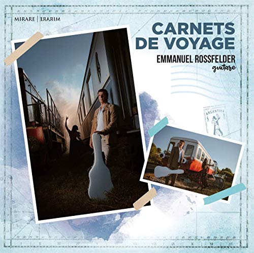 Vinyl album cover featuring a man with a guitar and travel photos.