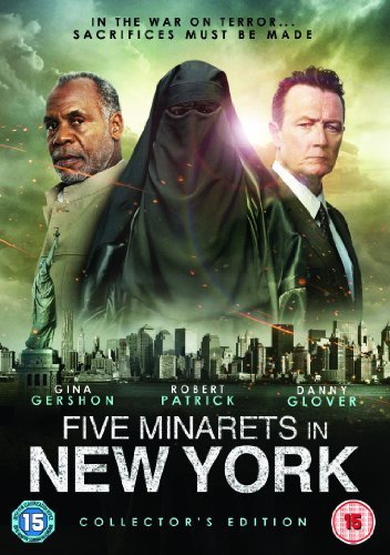 DVD cover featuring three people, a New York skyline, and the title Five Minarets.