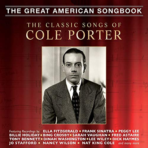 "CD cover with red background, featuring black and white portrait of Cole Porter."