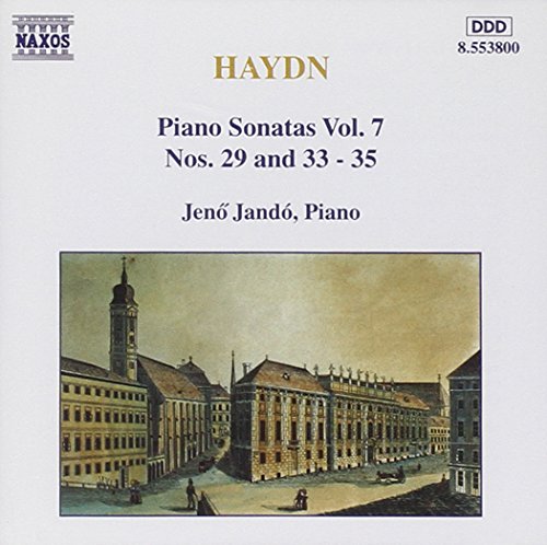 CD cover for Haydn piano sonatas performed by Jenő Jandó, with a city scene.