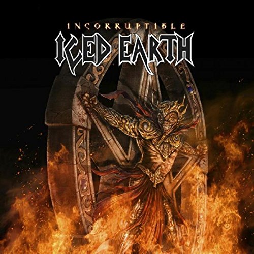 Album cover art for "Incorruptible" by Iced Earth, featuring a demon-like figure in flames.