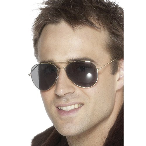 "Man wearing black aviator sunglasses and a black leather jacket with fur collar."