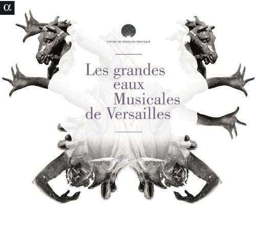 "CD cover with blue text overlay and black horse statues on white background."