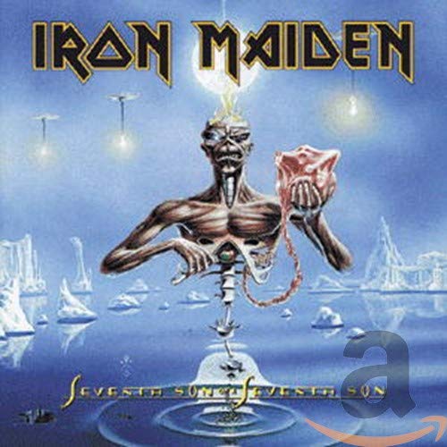 Iron Maiden album cover: skeletal figure with a glowing orb and landscape.