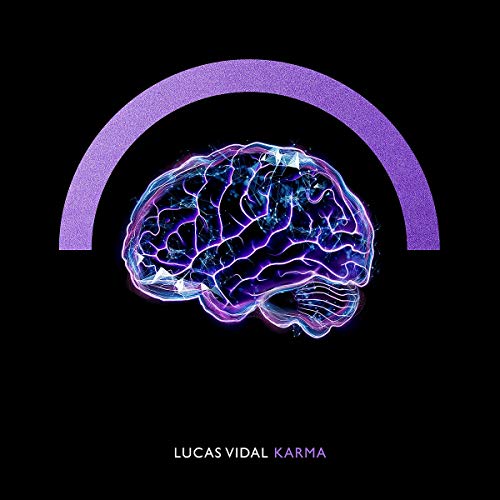 Album cover with a brain illustration and purple arch against a black background.