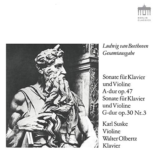 "CD cover featuring Beethoven's statue and text describing the music and artists."
