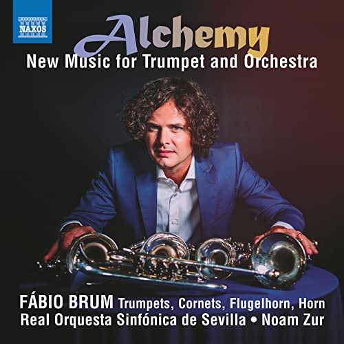 CD cover featuring trumpeter Fábio Brum with multiple brass instruments.