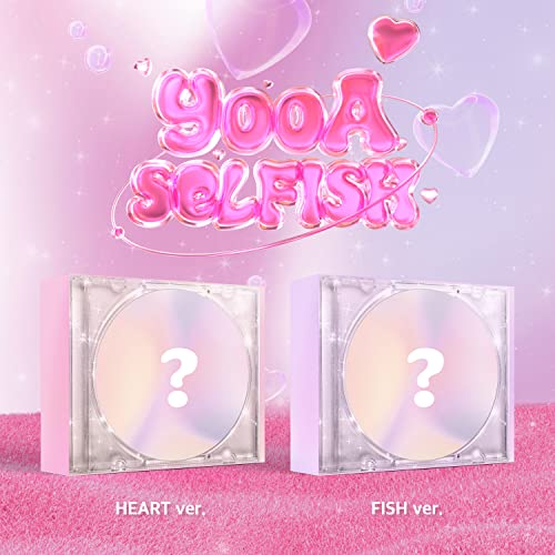 Yooa’s “Selfish” CD album cover with two jewel cases and hearts.