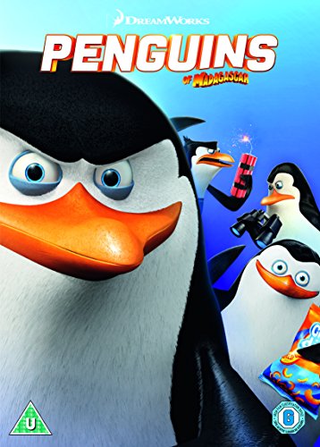 "DVD cover featuring four cartoon penguins against a blue background."