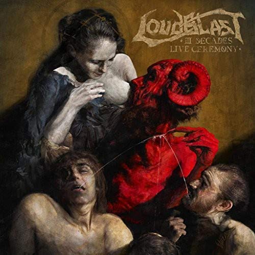 "Loudblast III Decades Live Ceremony CD cover featuring a dark, medieval-style painting with figures."