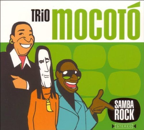 "CD cover art featuring cartoon men pointing, with green background and 'SAMBA ROCK' text."