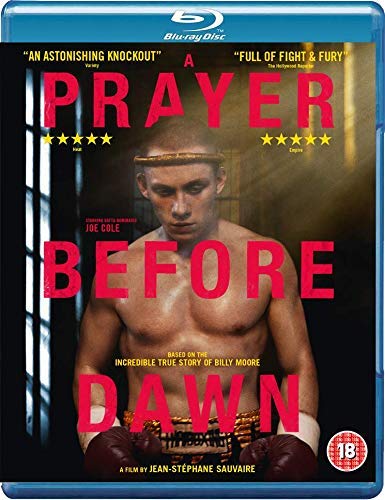 "A Prayer Before Dawn" Blu-ray case featuring a shirtless boxer in gloves on the cover.