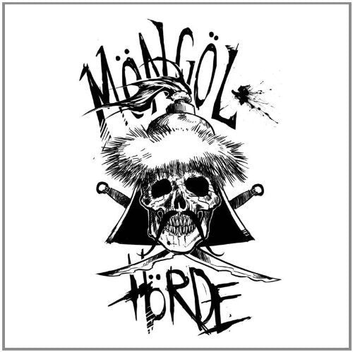 "Album cover with a skull wearing a fur hat and crossed daggers."