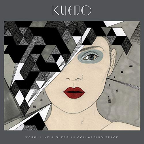 Album cover for Kuedo’s “Work, Live & Sleep In Collapsing Space” with abstract art.