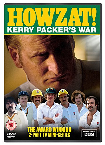 DVD cover featuring Kerry Packer and cricket players in white uniforms with various colored caps.