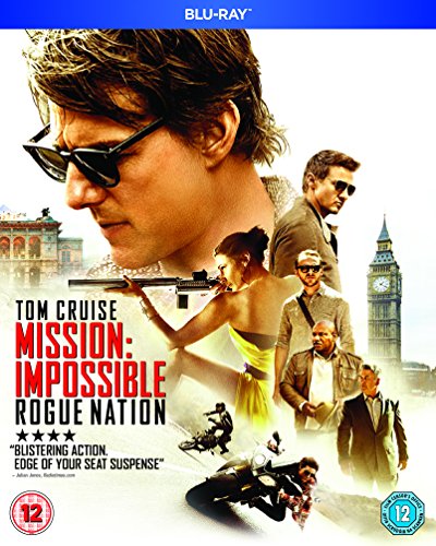 Blu-ray cover for "Mission: Impossible - Rogue Nation" featuring Tom Cruise.