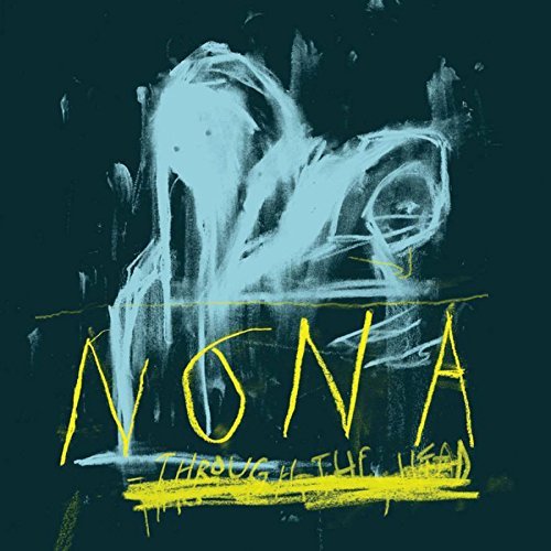 "Album cover with abstract blue figure and yellow text on dark background."
