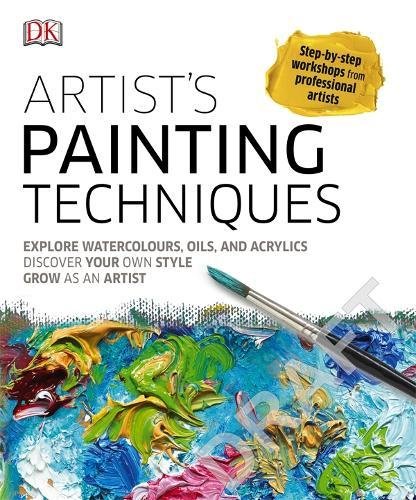 "Book cover with 'Artist's Painting Techniques' title, paintbrush, and abstract colorful painting."