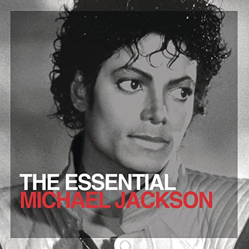 Black and white portrait of Michael Jackson with album title overlay.