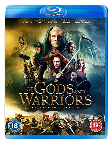 Of Gods And Warriors" Blu-ray cover featuring a bearded man and group of warriors.